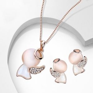 Angel Pendant Necklace And Earrings Set